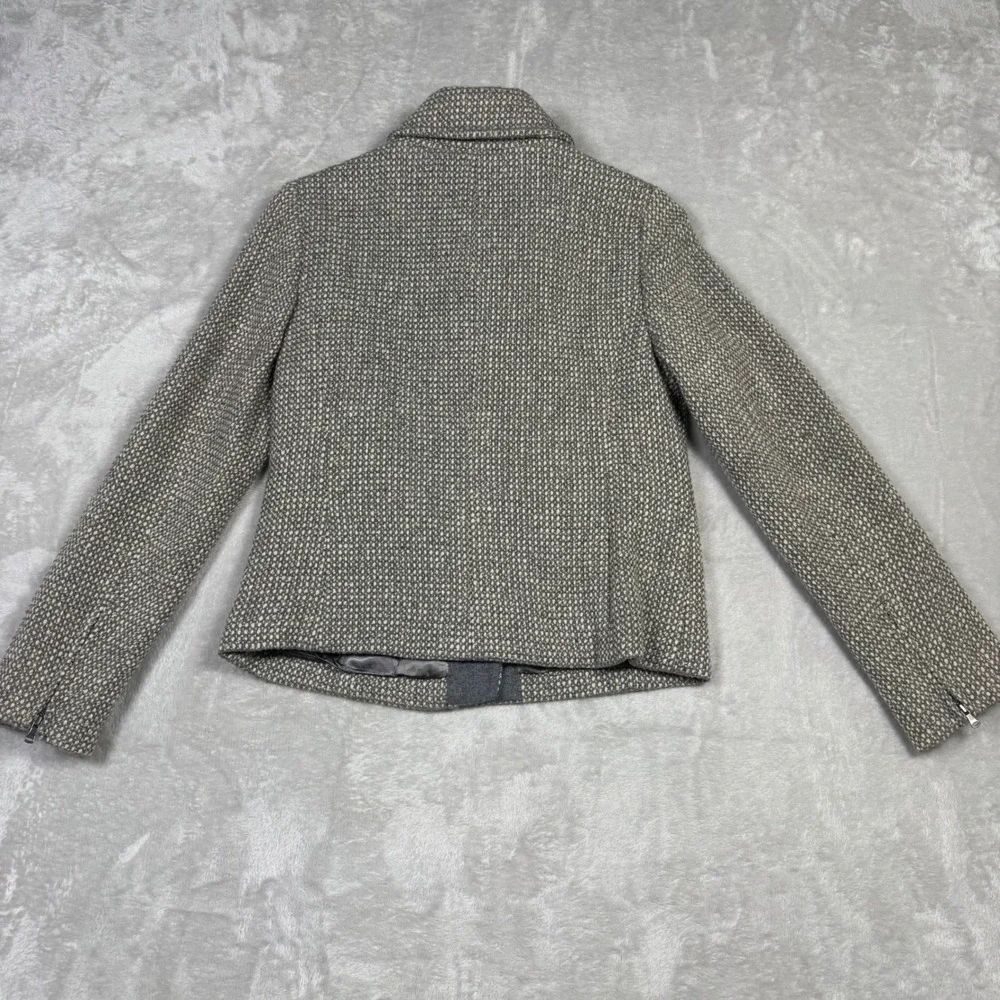 Talbots Petites 4P Gray Tweed Wool Blend Jacket‎ Career Moto Zip Front Metallic